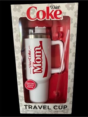 Coca Cola Diet Coke White and Red "Mom" Travel Cup with Straw
